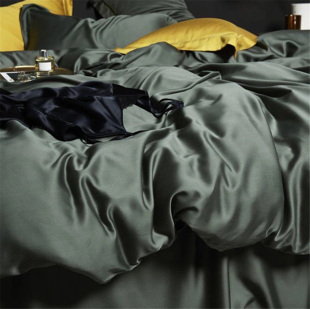 Dark Green Silk Bedding - Caleto