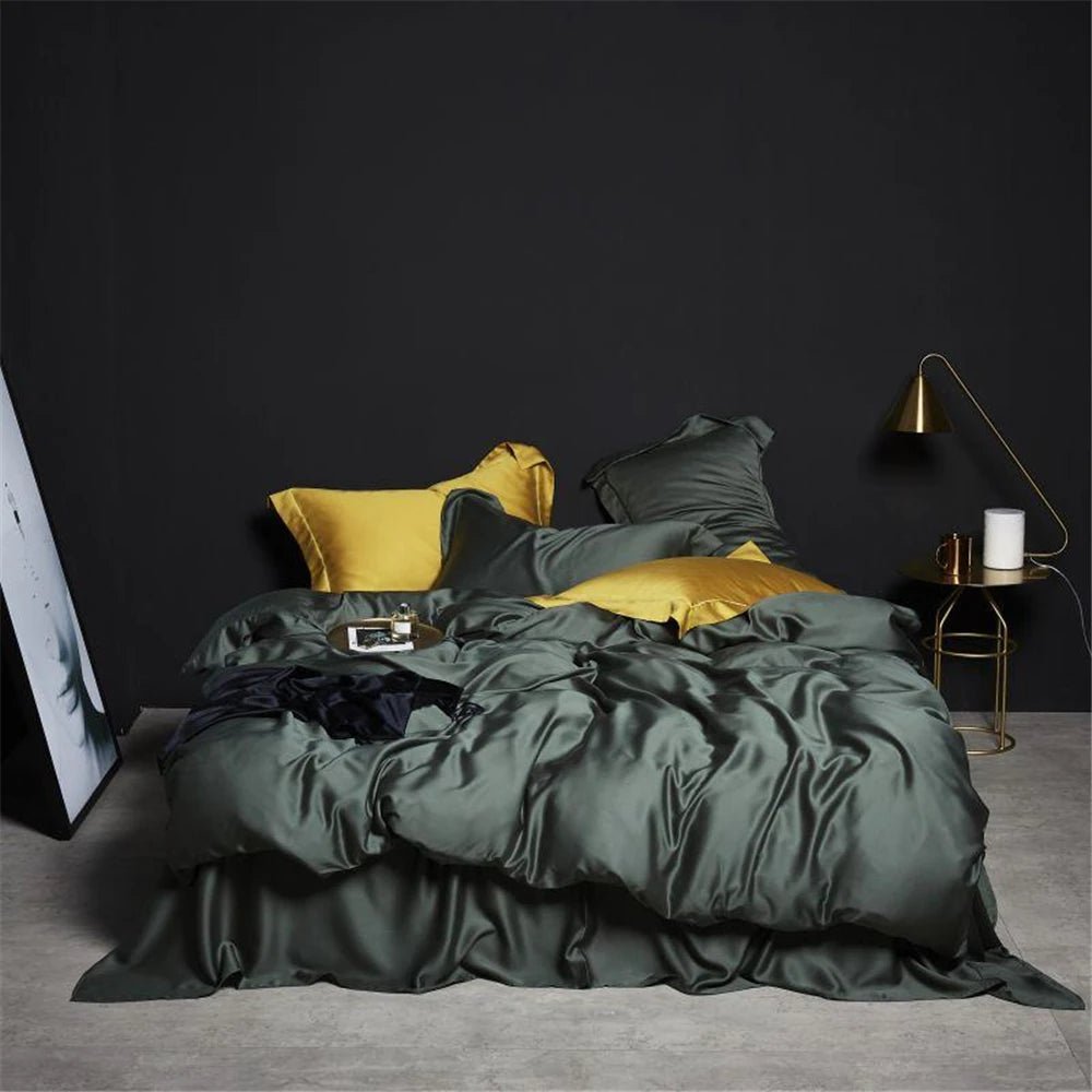 Dark Green Silk Bedding - Caleto