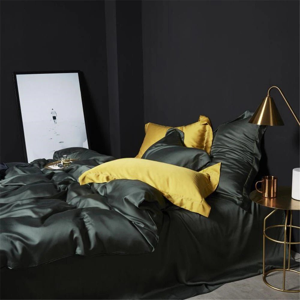 Dark Green Silk Bedding - Caleto