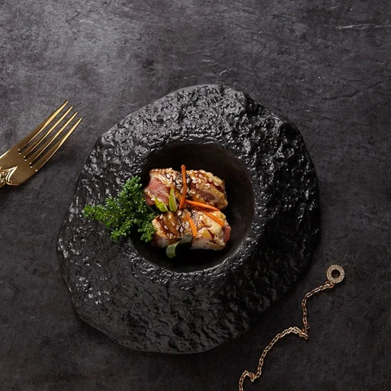 Shaped Black Ceramic Plate - Caleto