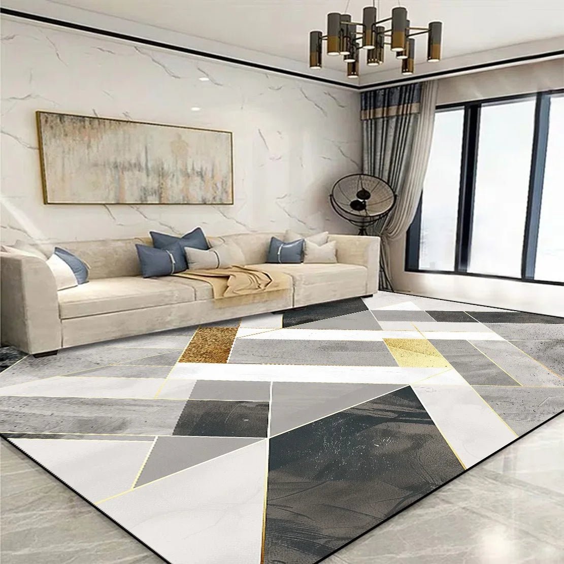 Golden Geometric Rug - Caleto