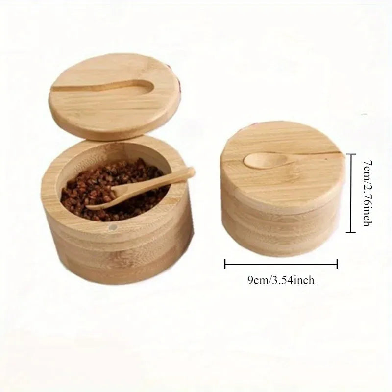Rustic Bamboo Condiment Bowl Set – Multi-Use Jars for Spices, Salt, Sugar & More