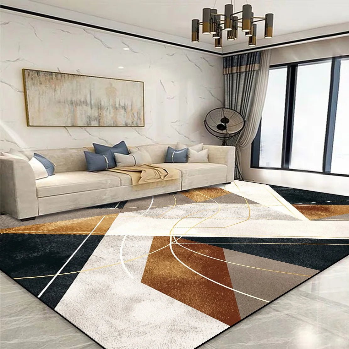 Golden Geometric Rug - Caleto