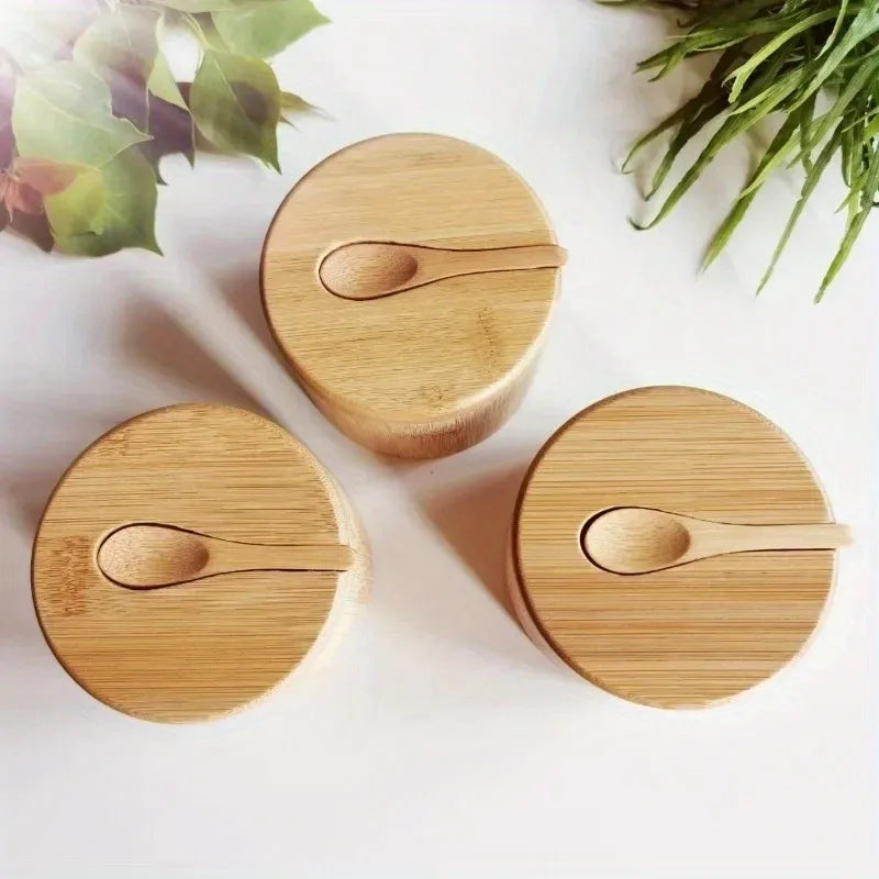 Rustic Bamboo Condiment Bowl Set – Multi-Use Jars for Spices, Salt, Sugar & More