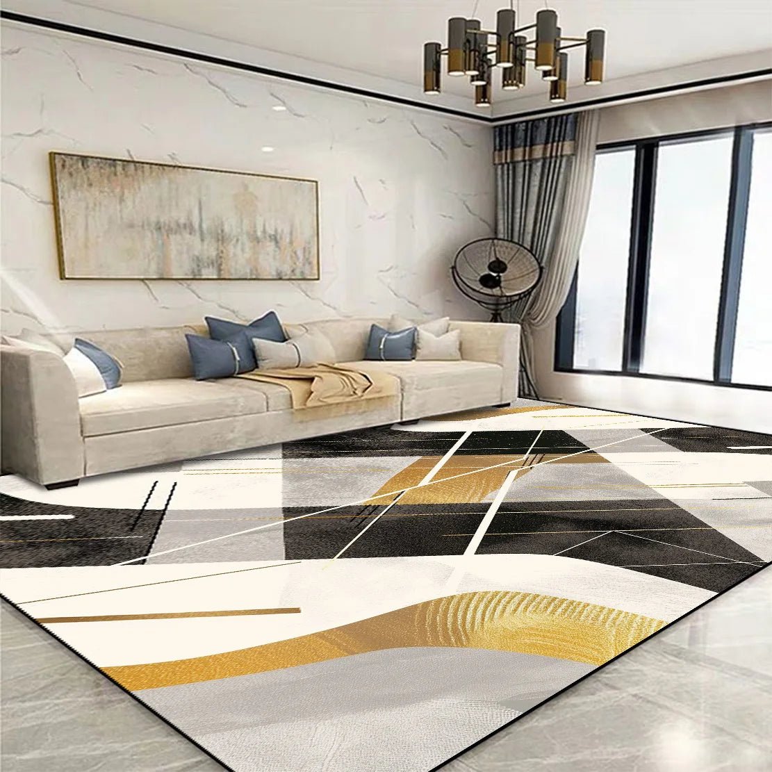 Golden Geometric Rug - Caleto