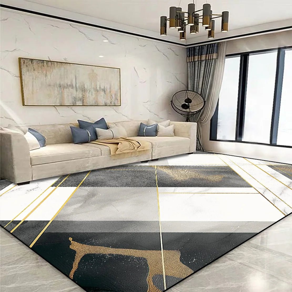 Golden Geometric Rug - Caleto