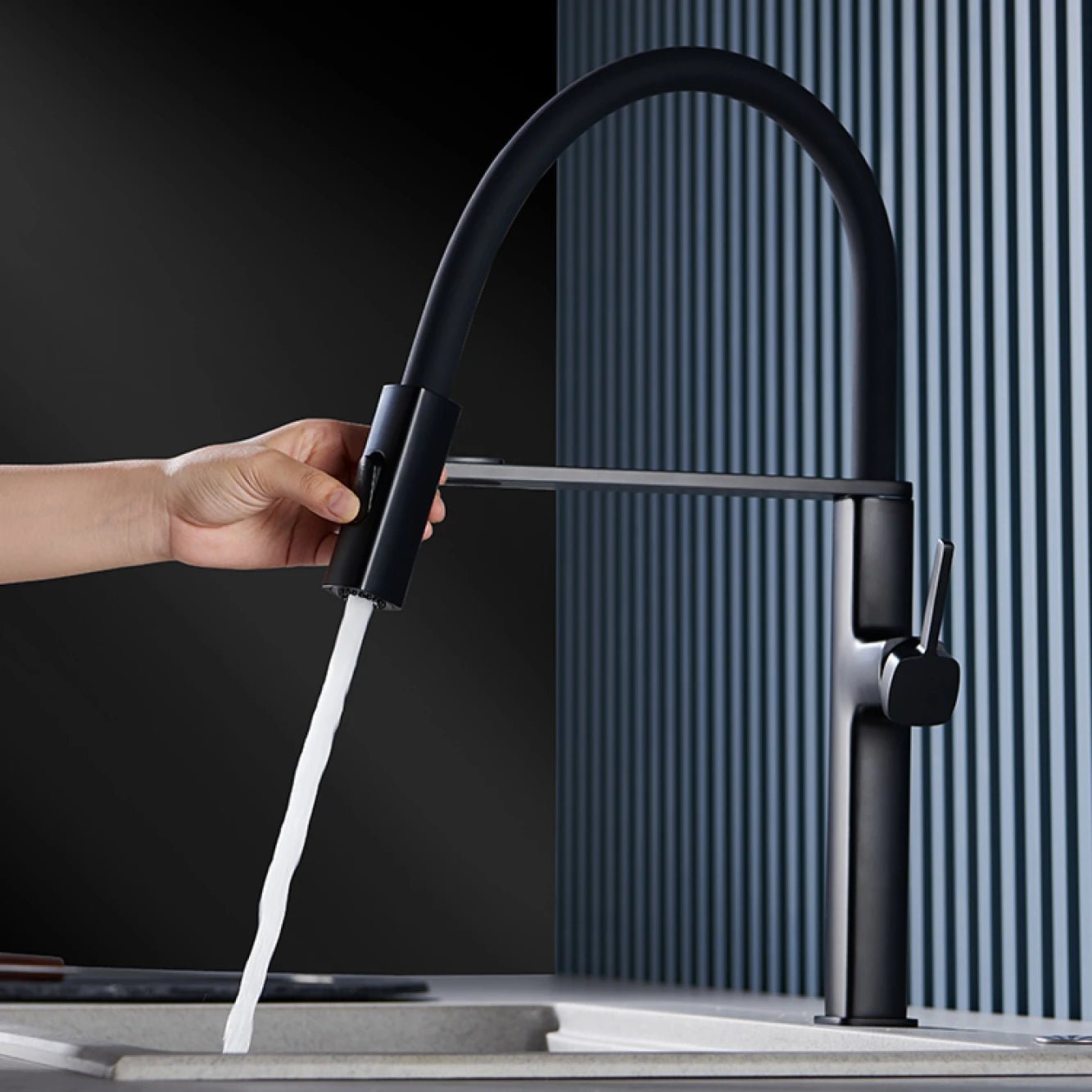 Black Brass Kitchen Faucet - Caleto