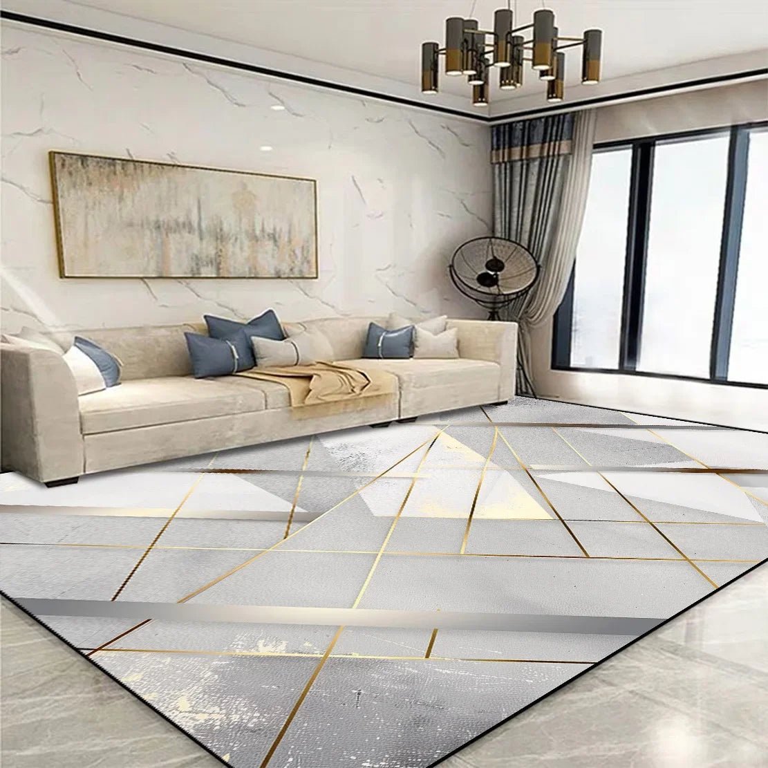 Golden Geometric Rug - Caleto