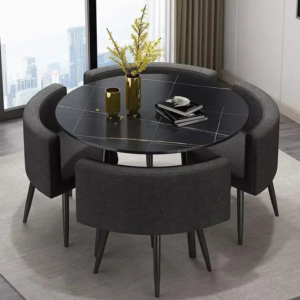 5 - piece Restaurant Set, Modern Style Stone Dining Table, Durable Anti Slip, Space Saving Restaurant Set - Caleto