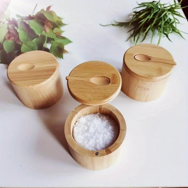 Rustic Bamboo Condiment Bowl Set – Multi-Use Jars for Spices, Salt, Sugar & More