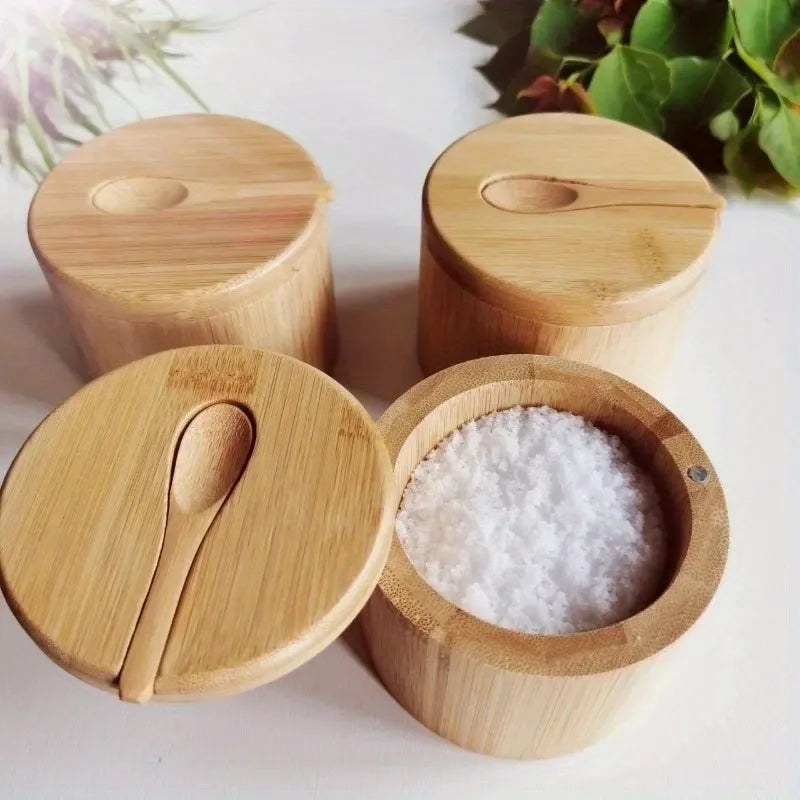Rustic Bamboo Condiment Bowl Set – Multi-Use Jars for Spices, Salt, Sugar & More